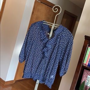 Polka Dot Blouse with Ruffle, 3/4 Sleeve, Large.